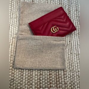 Gucci Red Quilted GG Marmont Card Holder with Gold Logo